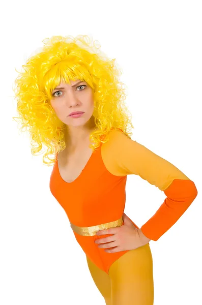 Young girl doing exercises on white — Stock Photo, Image