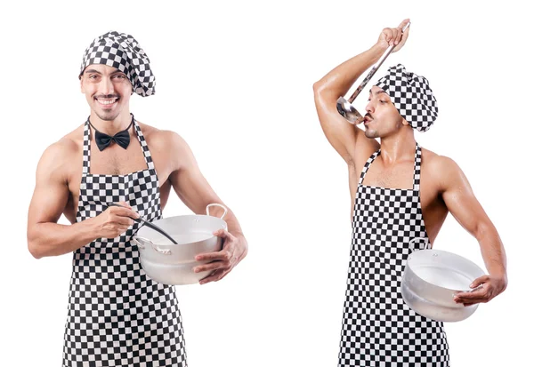 Sexy male cook isolated on the white — Stock Photo, Image