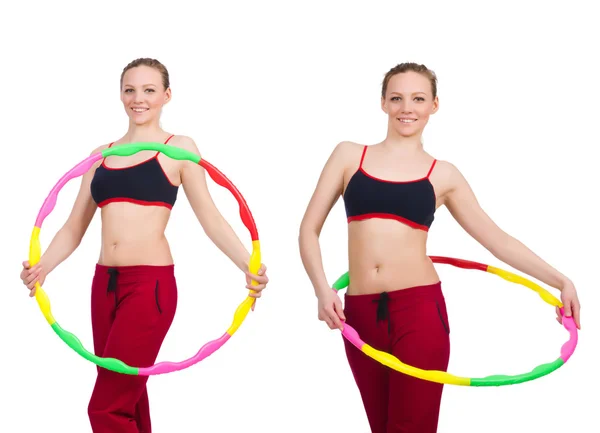 Mulher fazendo exercícios com hula hoop — Fotografia de Stock