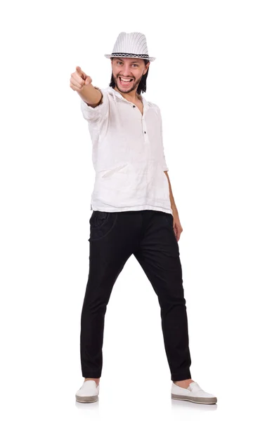 Joven con sombrero aislado en blanco —  Fotos de Stock