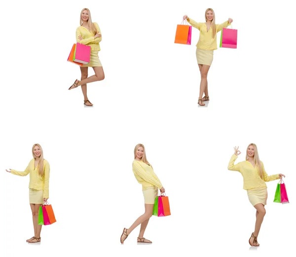 Collage de mujer con bolsas de compras — Foto de Stock