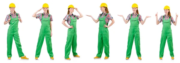 Mujer en mono verde aislado en blanco — Foto de Stock