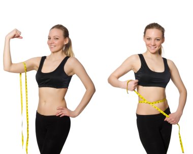 Diyet konseptinde santimetre olan genç bir kız.