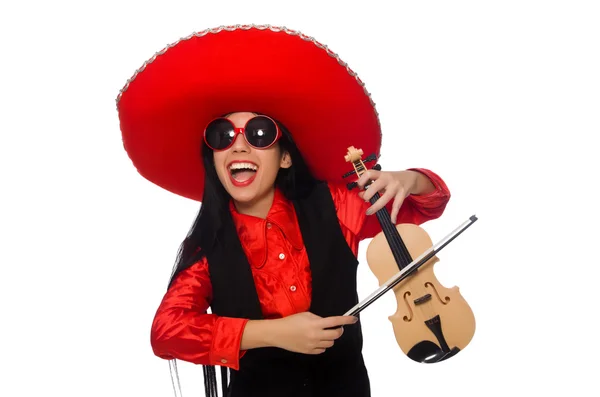 Mulher mexicana com violino isolado em branco — Fotografia de Stock