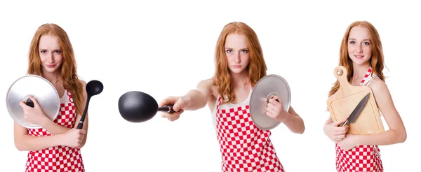 Woman cook isolated on the white — Stock Photo, Image