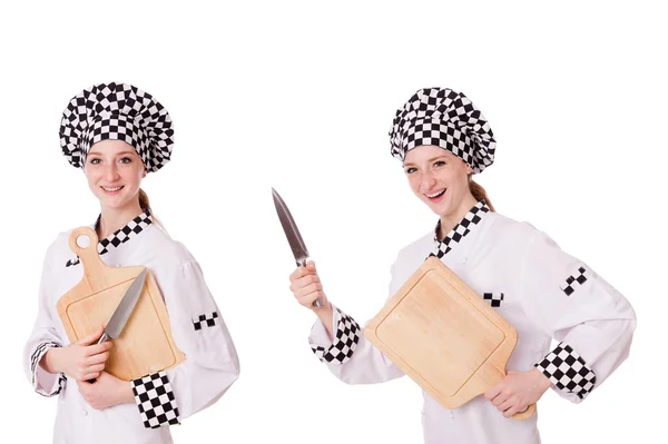 Mulher cozinheiro isolado no branco — Fotografia de Stock