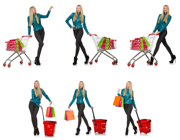 Kvinna efter jul shopping — Stockfoto