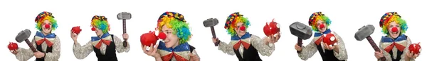 Clown in verschiedenen Posen isoliert auf Weiß — Stockfoto