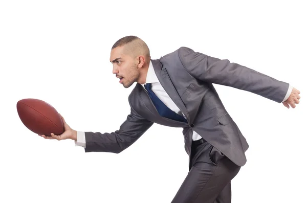 Man with american football ball isolated on white — Stock Photo, Image
