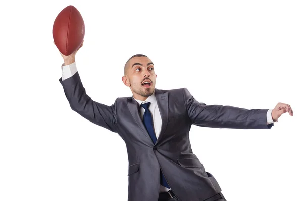 Homme avec ballon de football américain isolé sur blanc — Photo