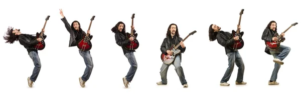 Guitarrista engraçado isolado no branco — Fotografia de Stock