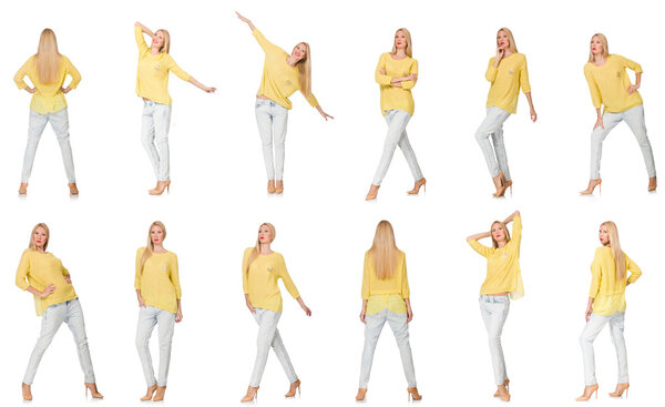Composite photo of woman in various poses