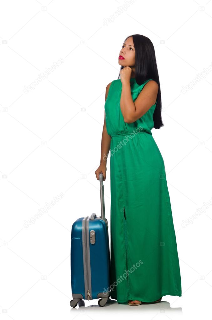 Woman with suitcase isolated on white — Stock Photo © Elnur_ 102735952