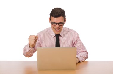 Genç işadamı beyazların arasında izole.