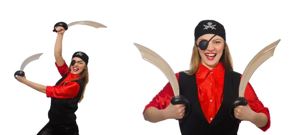 Woman pirate in various concepts on white — Stock Photo, Image