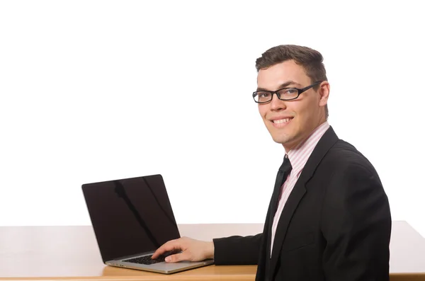 Jonge zakenman geïsoleerd op de witte — Stockfoto