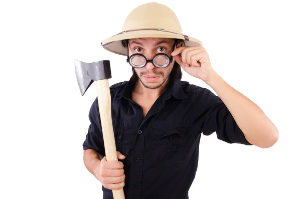 Man with axe isolated on white — Stock Photo, Image