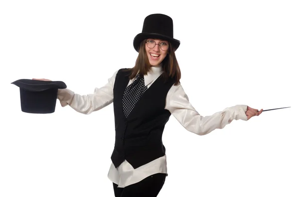 Woman magician isolated on the white Stock Picture