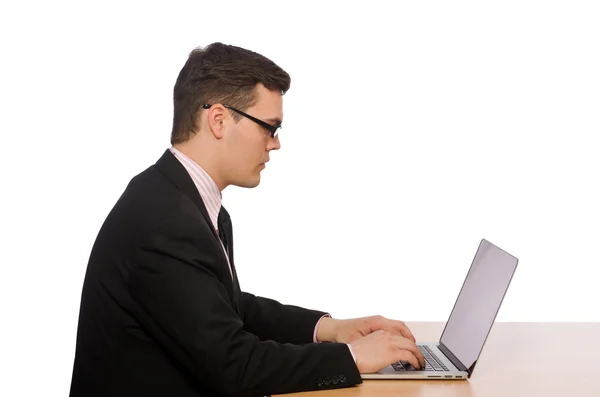 Joven hombre de negocios aislado en el blanco Imagen de stock