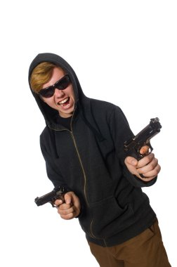 Beyaz izole silahlı saldırgan adam