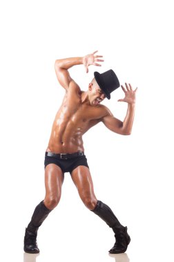 Çıplak adam beyaz arka plan üzerinde dans