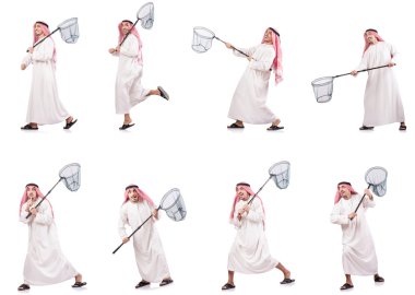 Ağ yakalayan Arap beyaz üzerine izole edilmiş.