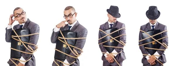 Homem amarrado isolado no branco — Fotografia de Stock