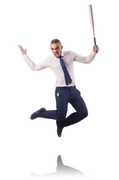 Businessman jumping with baseball bat — Stock Photo, Image