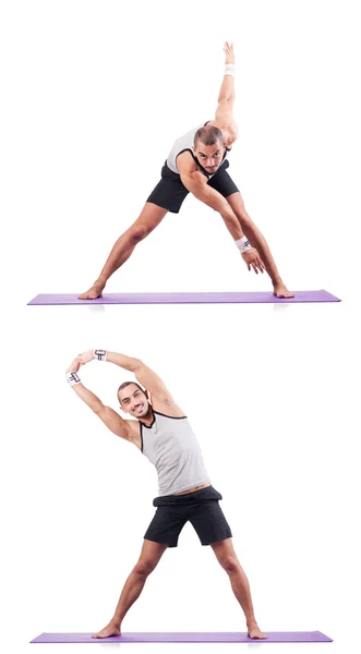 Man doing exercises on white — Stock Photo, Image