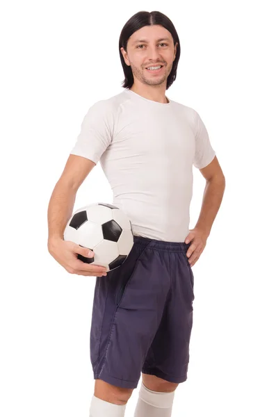 Молодой футболист изолирован на белом — стоковое фото