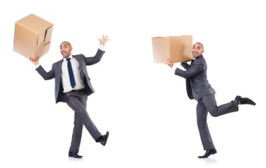 İnsan ve kutularla fotoğraf kolajı