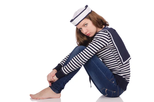 Young woman sailor isolated on white — Stock Photo, Image