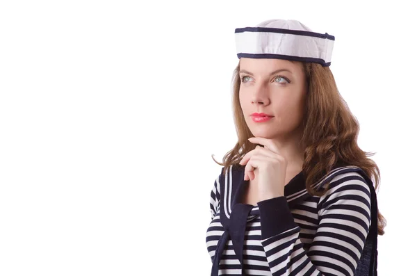 Genç kadın denizci üzerinde beyaz izole — Stok fotoğraf
