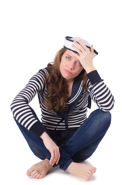 Young woman sailor isolated on white — Stock Photo, Image