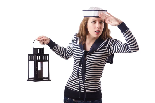 Mladá žena námořník izolované na bílém — Stock fotografie
