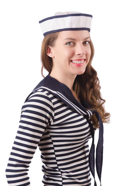 Young woman sailor isolated on white — Stock Photo, Image