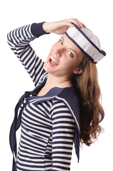 Young woman sailor isolated on white — Stock Photo, Image