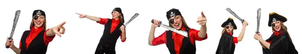 Woman pirate in various concepts on white — Stock Photo, Image