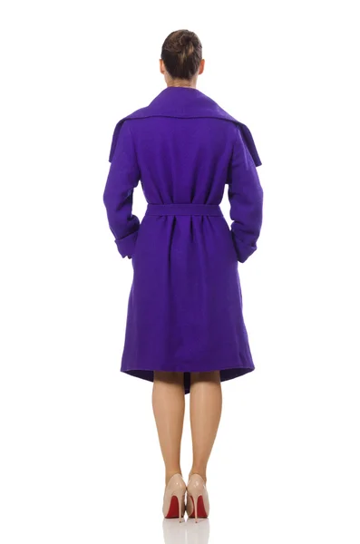 Modèle caucasien en manteau violet isolé sur blanc — Photo