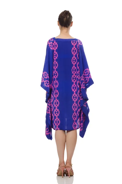 Гарна модель в фіолетовій східній сукні ізольована на білому — стокове фото
