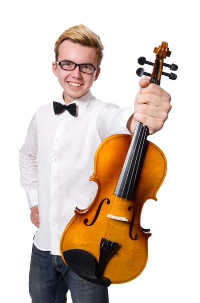 Jeune violoniste drôle isolé sur blanc — Photo