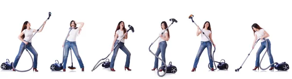 Collage of woman cleaning with vacuum cleaner — Stock Photo, Image