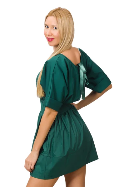흰색 절연 녹색 드레스 여자 — 스톡 사진