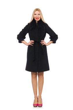 Siyah paltolu güzel sarışın kadın, beyaz tenli.