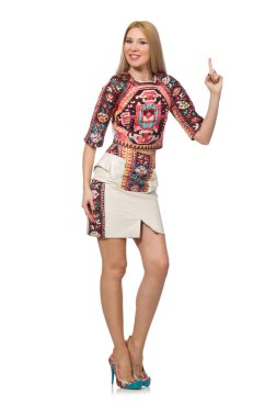 Beyaz üzerinde halı izi olan güzel bir manken.