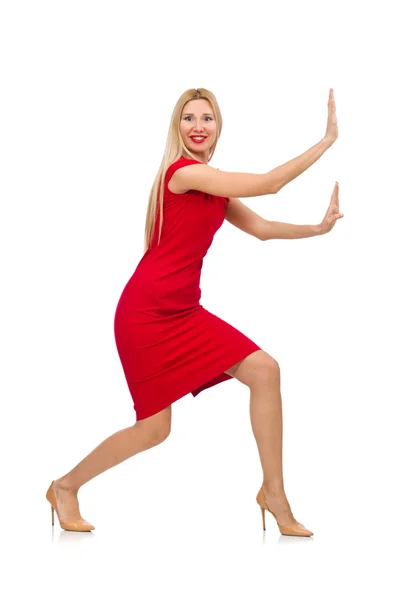 Mujer en vestido rojo aislado en blanco — Foto de Stock