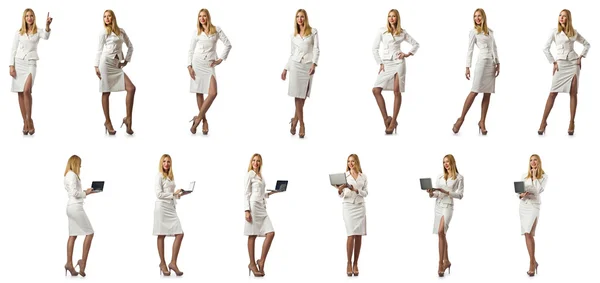 Donna d'affari con computer portatile isolato su sfondo bianco — Foto Stock