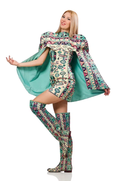 Modèle portant une robe avec des éléments de tapis azerbaïdjanais — Photo