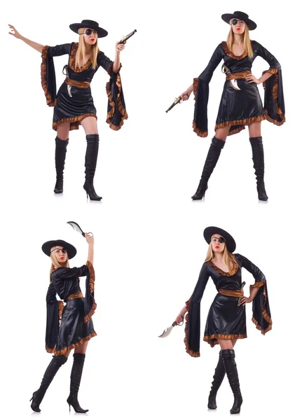 Woman pirate in various poses on white — Stock Photo, Image