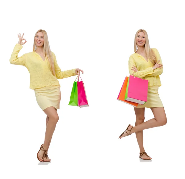 Collage einer Frau mit Einkaufstüten — Stockfoto